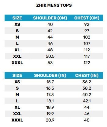 2025 Zhik Mens Tops 0 Size Chart